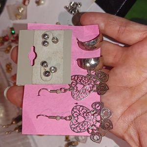 5 pair of silvertone and stainless steel earrings